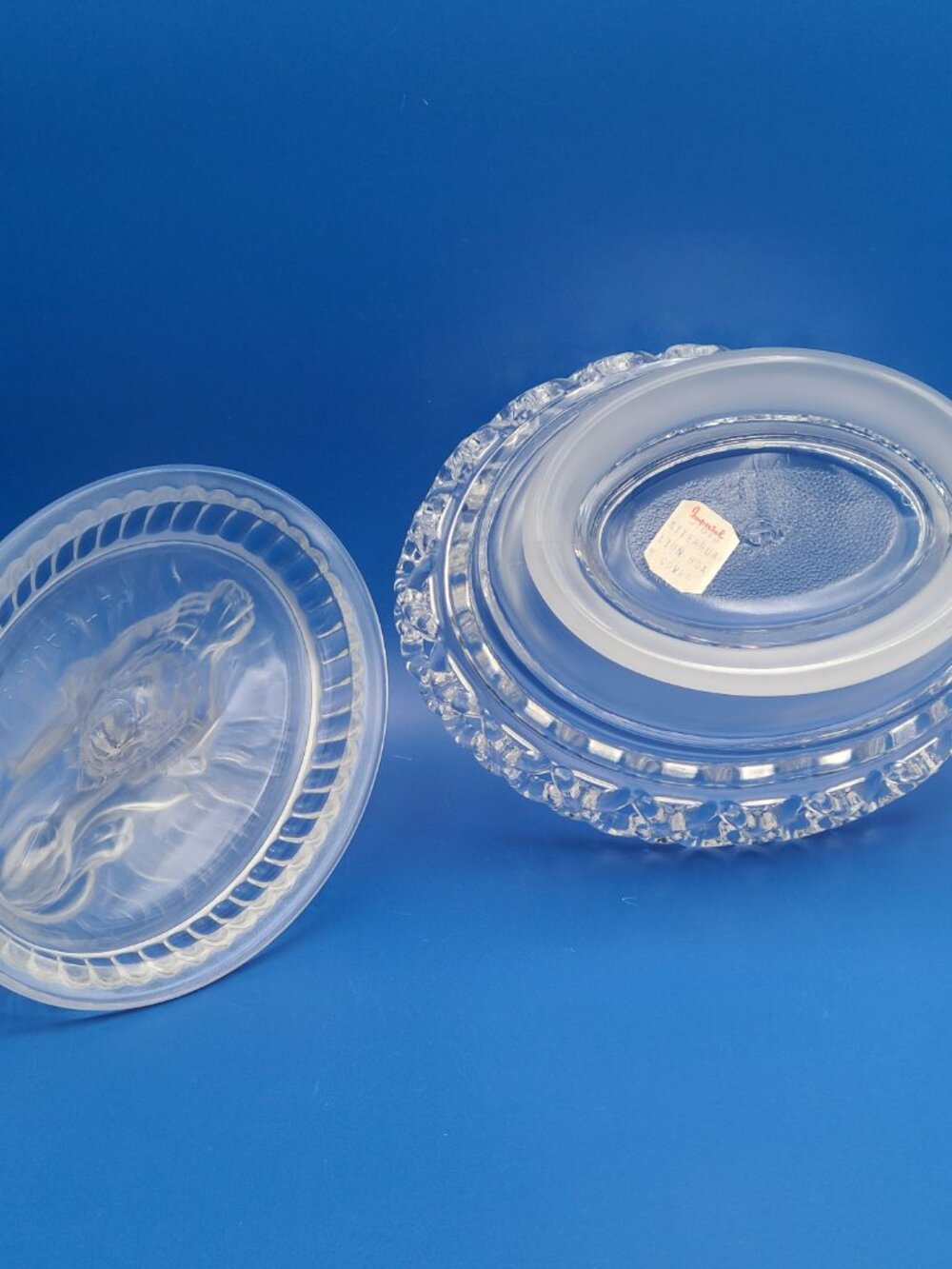 40% SALE Imperial Glass Vintage MCM Atterbury Frosted Clear Lion Box Dish - Picture 8 of 13